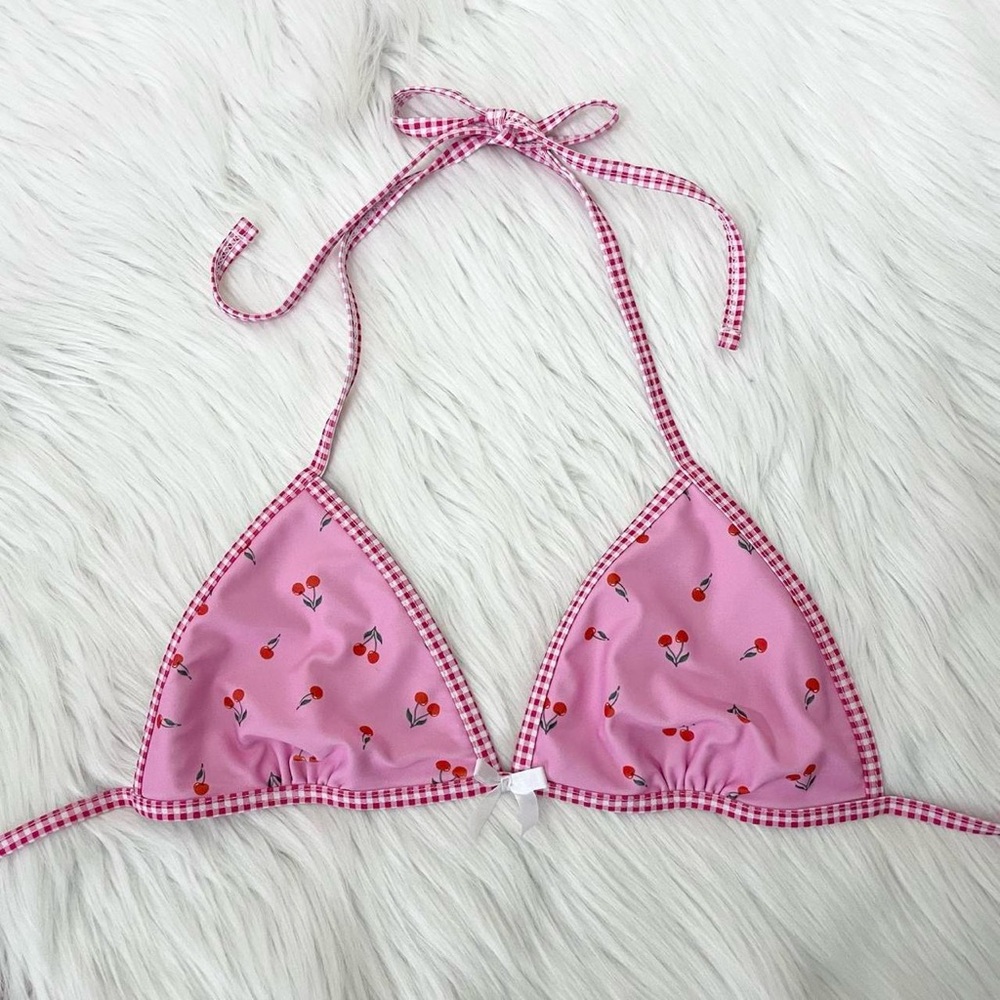 Y2K pink tropical bikini top 🏝️